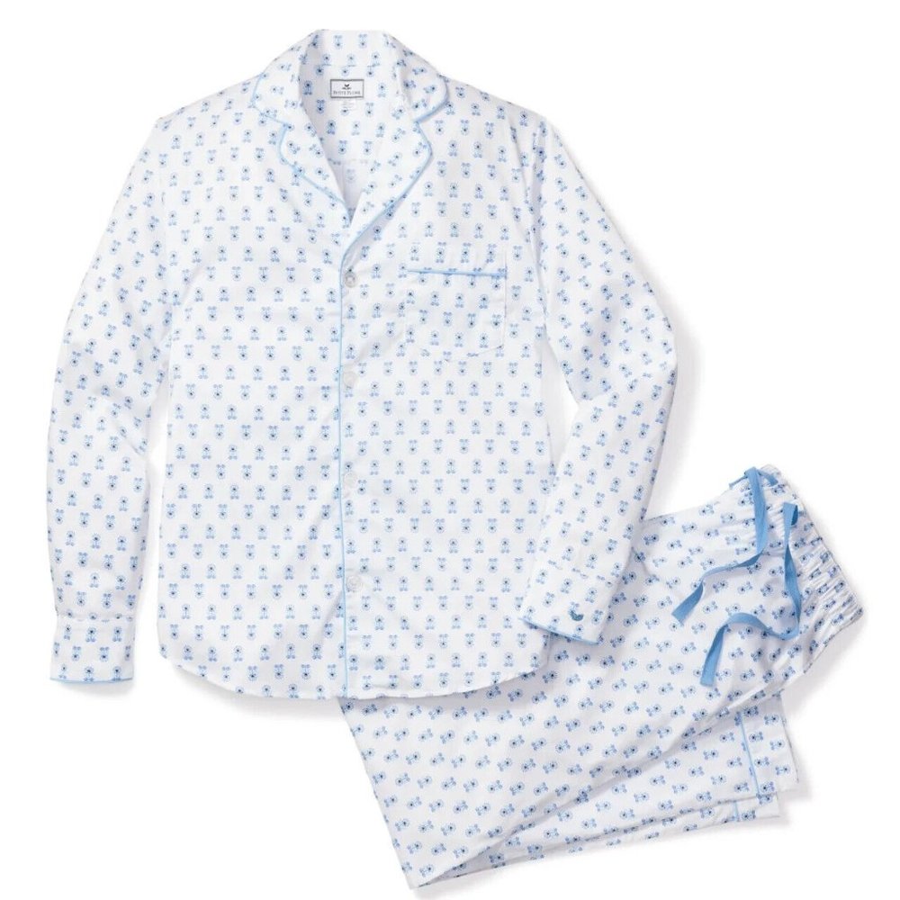 Petite Plume Men's Minnow x Botanical Block Print Pajama Set Size Large White